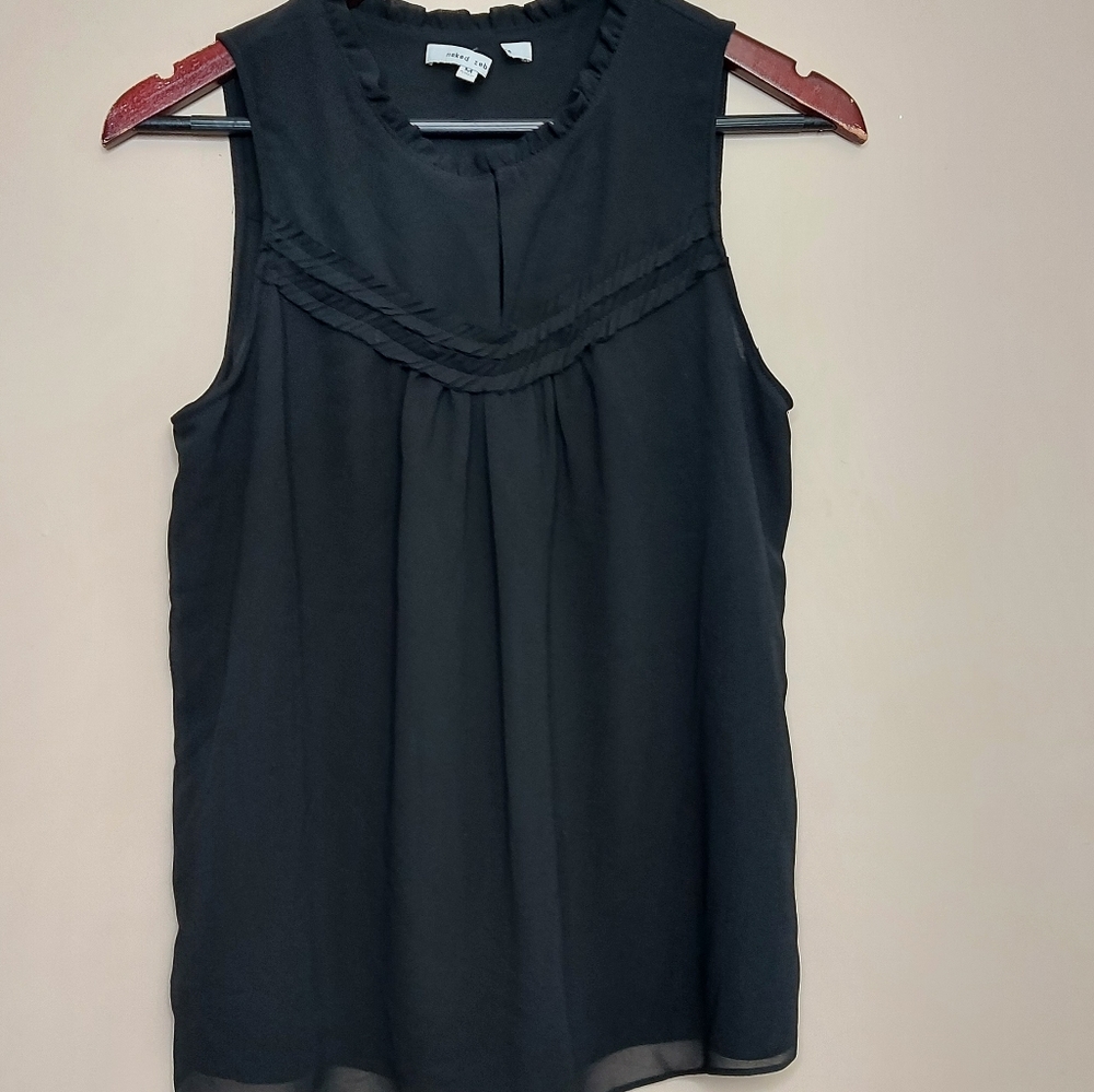 Naked Zebra sleeveless ruffle neck blouse